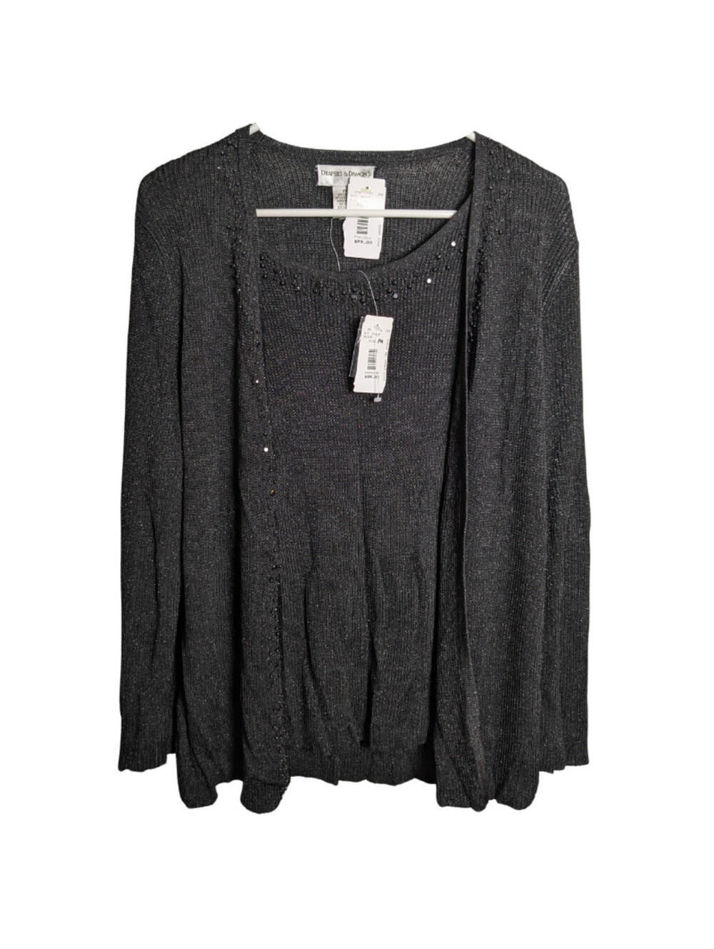 Draper's & Damon's Women's Beaded Sweater Set Petite M, New, Black Tank Cardigan